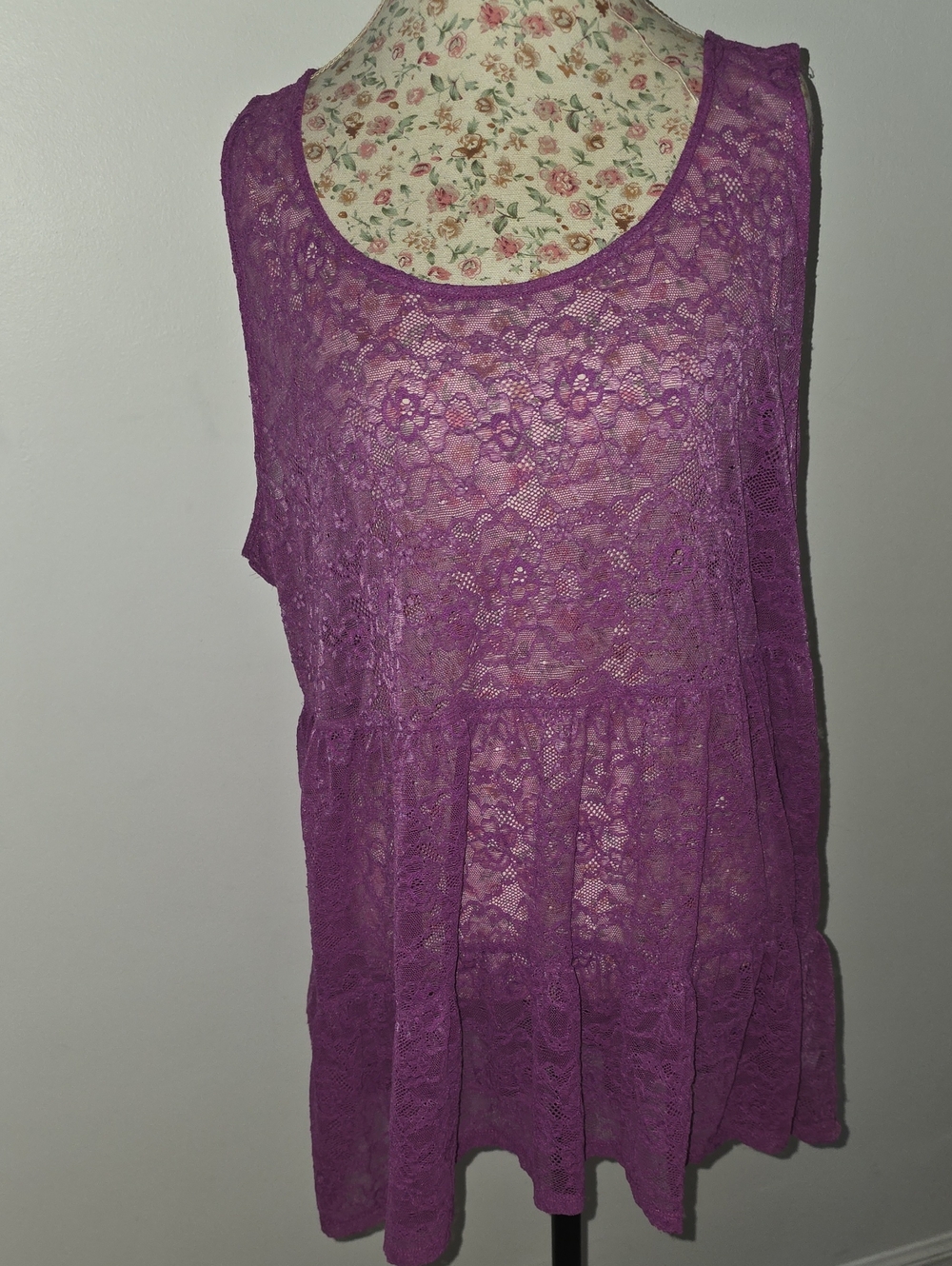 torrid Purple Floral Lace Sleeveless Peplum Tank